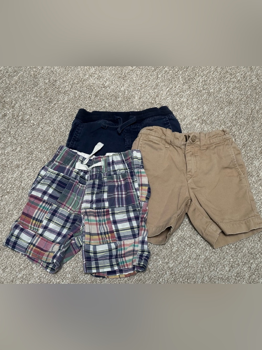 Kids Casual Shorts Trio - Navy, Tan & Madras Plaid